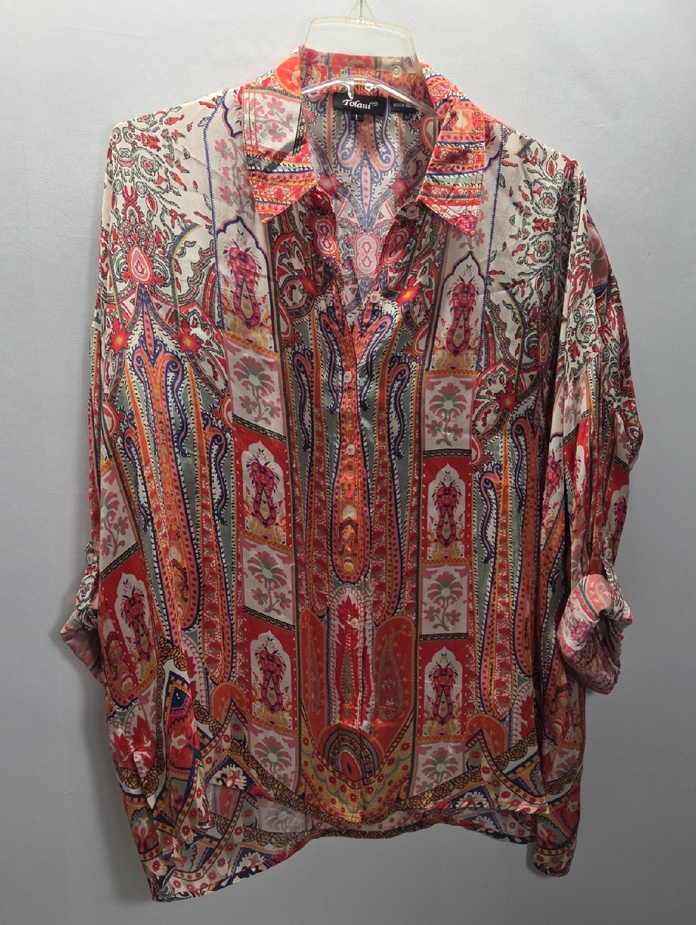 Tolani Multicolor Paisley Button-Up Blouse Size L